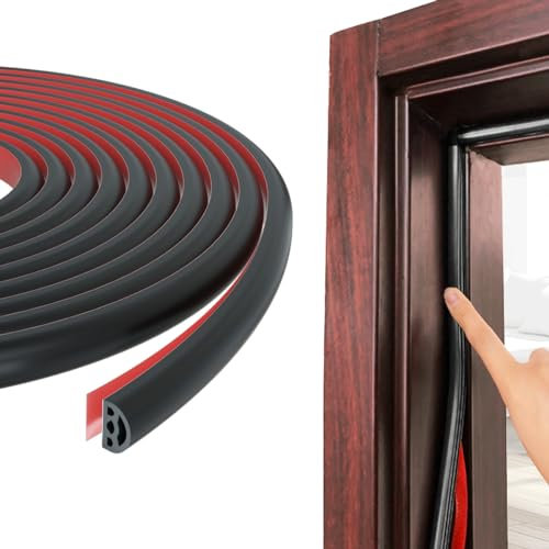 Esufeir Joint de porte en caoutchouc noir en forme de D de 6 m - Bande d'isolation acoustique en PVC pour espace de 2,5 à 6 mm - Bande d'isolation acoustique et anti-vent
