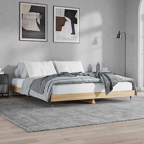 CIADAZ Bettgestell Sonoma-Eiche 160x200 cm Holzwerkstoff, Bettrahmen, Betten, Bed Frame, Schlafzimmerbett, Gästebett