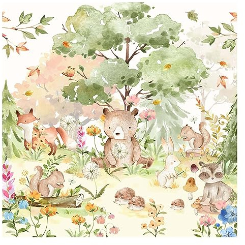 Bilderwelten Fototapete Babyzimmer Aquarell Waldtiere 288x288 cm Vlies-Tapete XXL Smart Wandtapete Wanddekoration Kinder Kinderzimmer