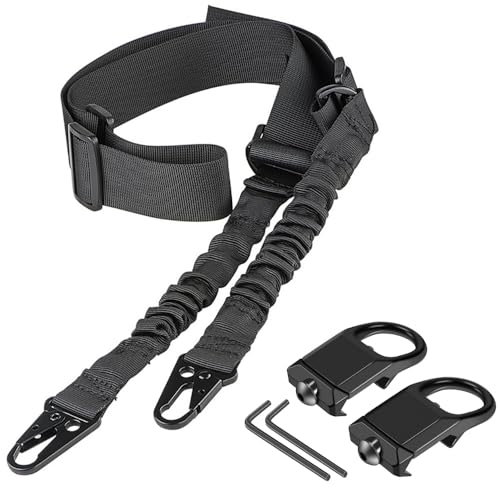 Sling táctico de Dos Puntos-2 Pack Picatinny QD Sling montajes giratorios Correa de Hombro Ajustable para Rifles-liberación rápida y Base de Montaje incluida (Negro B)