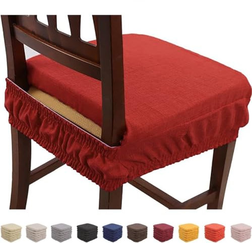 Russo Tessuti Set 6 Cuscini Sedia Coprisedia Imbottiti Vesto Molla Loneta Elastico Tinta Unita-Bordeaux