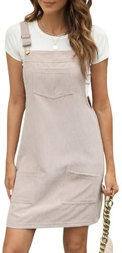 CUPSHE Damen Latzrock Quadratischer Ausschnitt Taschen Cord Latzkleid Overallkleid Freizeitkleider Corduroy Mini Overall Dress Aprikose M