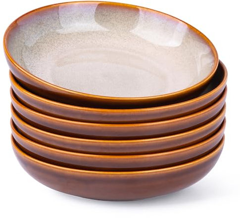 LERATIO Lot de 6 grands bols à pâtes en céramique de 1 077,3 g, 1000 ml, passe au micro-ondes, au lave-vaisselle et au four, style italien, construction céramique, capacité 22,9 cm de diamètre