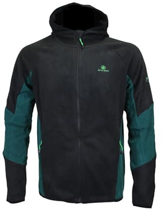 Athl Dpt. Felpa Uomo Pile Micropile Cappuccio Full Zip e Tasche Laterali Chiuse - Giacchetto Sport Sci Trekking Tempo Libero con Cappuccio (S, Nero/Verde)