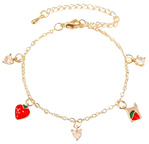 MenYiYDS 1 Pcs Niedliches Erdbeer-Armband aus Legierung, süßes Liebes-Zirkon-Armband für Mädchen, kleine Accessoires, Schmuckgeschenke, Partyzubehör