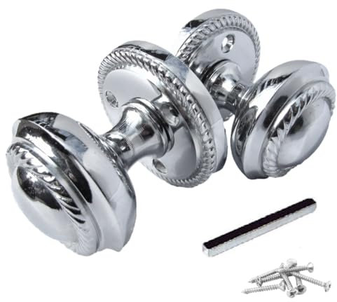 Betley Butterfly Door Knobs Round Georgian Roped Mortice Knob - Chrome Polished 62mm Internal Wooden Doors Home Improvement