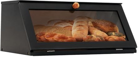 YOUDENOVA Boîte à pain Eco - Boîte de rangement de cuisine - Boîte à pain - Visualisée pour pain, pain grillé, 39 x 25 x 18 cm - En bambou naturel, Noir