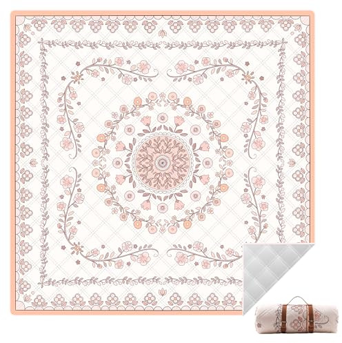 aoole Boho-Picknickdecke, extra groß, Outdoor-Picknickmatte, 3-lagig, wasserdicht, sanddicht, Stranddecke, waschbar, faltbar, tragbare Decke für Park, Gras, Strand, Camping, Konzerte, 200,7 x 200,7 cm