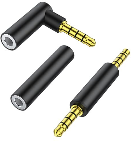 AreMe 90 Degree Right Angle 3.5mm Stereo Jack Adapter, TRRS Female to Female Coupler (Black)