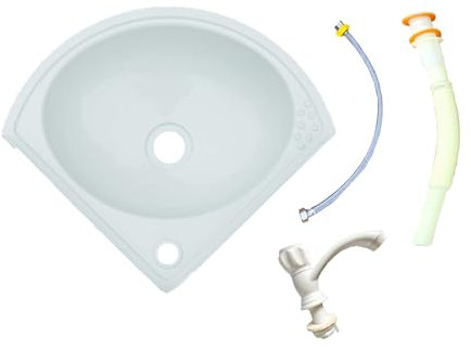 TYTFTDLD Waschbecken mit Wandmontage | 70CM Abwasserrohr | 60CM Saugrohr | Kunststoffhahn | Waschbecken Waschtisch Badezimmer | Wohnwagen & Wohnmobil Waschbecken klein[Weiß]