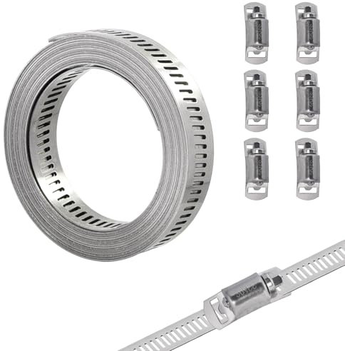 Abrazaderas de manguera de 2,5 m de acero inoxidable 304 sin fin, clips de manguera ajustables con tornillo abrazadera 6 piezas para tubería de agua/tanque/tubo de gas/radiador/tubo de automóvil