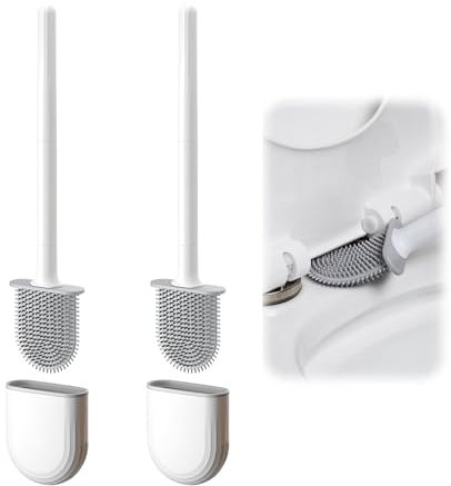 Benaewa 2 Pack Silicone Toilet Brush, Deep Cleaning Brush with Quick Drying Holder, Soft Flexible Bristles