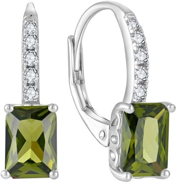 FJ Prinzessschliff Hängend Ohrringe Damen 925 Sterling Silber Quadrat Solitaire Ohrringe Peridot August Geburtsstein Schmuck Geschenke für Frauen