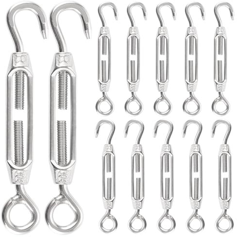 MUXHEL 12 Pièces M4 Tendeur 304 Crochet Et Oeil, Tendeur M4 en acier inoxydable 304, Tendeurs de Filin Acier INOX, Tendeurs Cable en Acier Inoxydable, pour Les Clôtures de Jardin