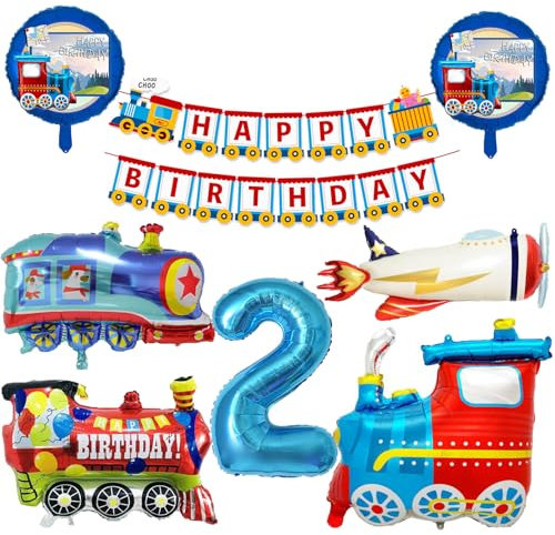 Deko 2. Geburtstag Junge Zug Geburtstagsdeko 2 jahr Mädchen Foilballons Fahrzeug Luftballon 2. Geburtstag Blau Zahl Ballon 2 Party Deko