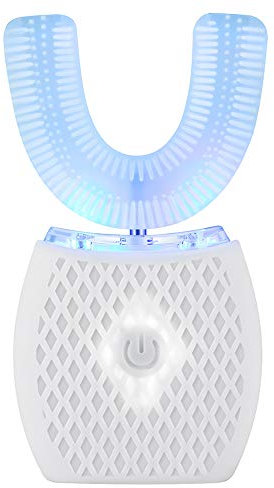 Spazzolino ad Ultrasuoni, Spazzolino Automatico, Elettrico Spazzolino per Sbiancamento dei Denti con Timer e Ricarica Wireless Spazzolino Elettrico a 360° per Adulti (White, M)