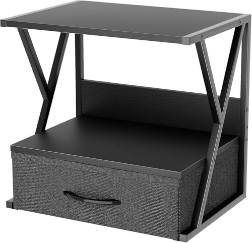 2-Ebene Druckerständer, Druckertisch mit Schublade Lagerung, Druckerhalter Industrie-Design, Mehrzweck Schreibtisch Organizer, Drucker Stand für Büro, Zuhause, Schule, Kopierer, Scanner (Schwarz)