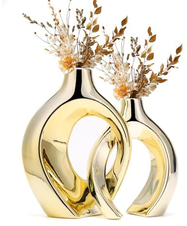 maozyiltle Blumenvase Umarmung Aus Keramik,Moderne Dekorative Vasen, Schlafzimmer-Dekorationen, Elegante Indoor-Vase, Schreibtischdekoration (Gold)