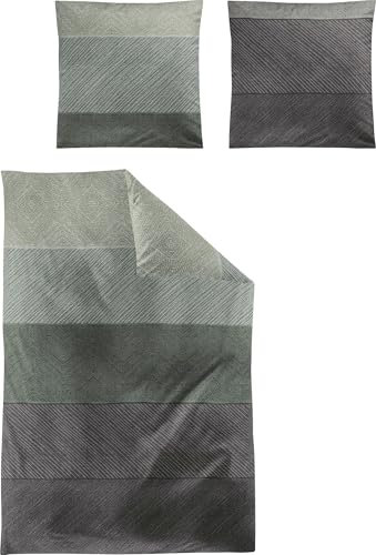 Irisette Bettwäsche Edel-Feinbiber grün-grau Größe 1x 155x200 cm + 1x 80x80 cm