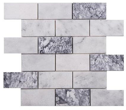 (20Fiesen) Mosaico Piastrella Marmo Pietra Naturale 5 x 10 Brick Carrara Silver Antico Marmo Piastrelle Mosaico Marmo per Pavimenti Parete Bagno WC Discina Cucina Specchio Piastrelle Rivestimento