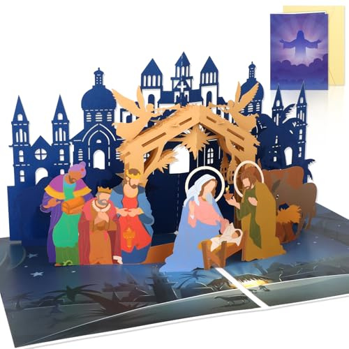 HOWAF Pop Up Karte Weihnachten Krippe Weihnachten Weihnachtskarten 3D Weihnachtskarte Pop Up Weihnachtskrippe Weihnachtskarten Mit Umschlag Christmas Cards Nativity Scene Krippen Weihnachtsgeschenke