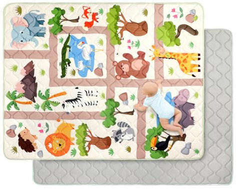decalsweet Tappeto Gioco Bambini 150×180cm, Addensato 2cm Tappeto Gioco Neonato, Antiscivolo Pieghevole Tappeto Cameretta Bambina & Bambino, Tappeto Tummy Time Neonati (Lo Zoo)