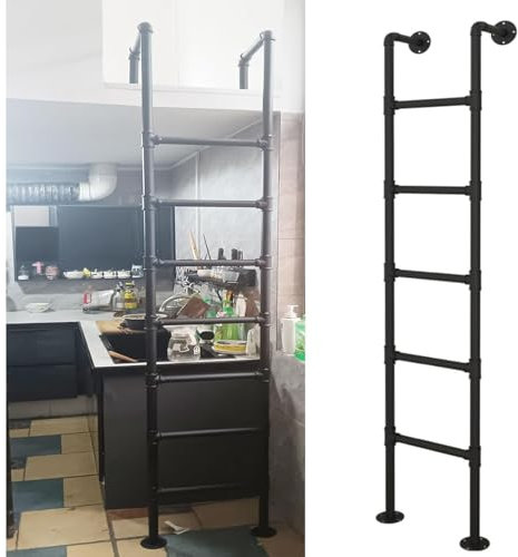 DMMFTERL An der Wand montierte Metallleiter für den Dachboden, 4 Fuß 5 Fuß 6 Fuß 7 Fuß 8 Fuß hohe Kellerfenster-Ausstiegsleiter, Schwarze Dachboden-Etagenbettleiter, Not-Feuer-Kletterleiter