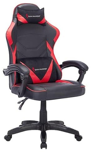 San Marco Poltrona da gaming ergonomica nera e rossa Sedia camera ragazzi o ufficio, con cuscino per supporto lombare e cervicale