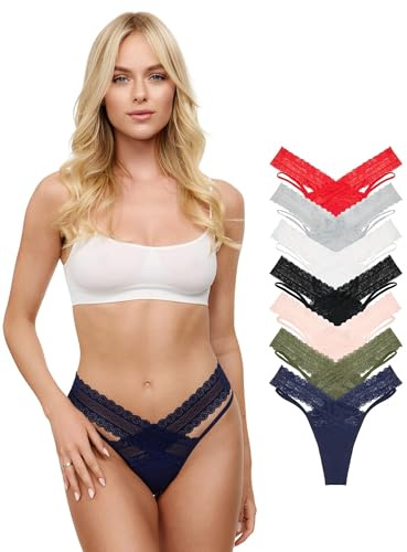 Tazzio Damen String 7er-Pack Tanga Unterhose Slip Unterwäsche Pantys Mehrpack Mix Farben F919