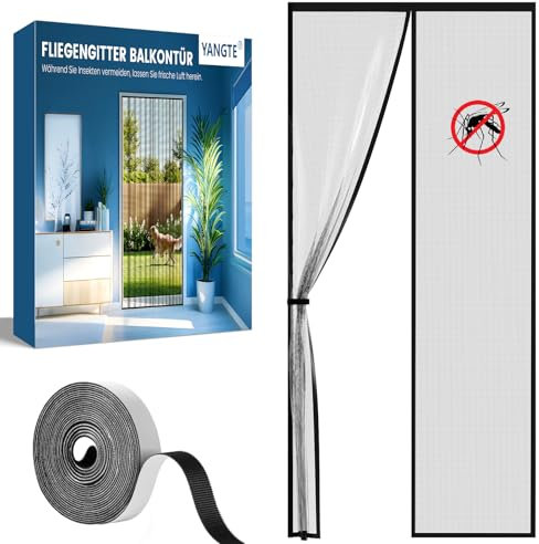 Fliegengitter Balkontür, Magnet Insektenschutz Tür 90x200 cm, Magnetvorhang Fliegenschutz Terassentür - Mückenschutz Türvorhang Kellertür - Fliegenvorhang Terrassentür Ohne Bohren,Schwarz