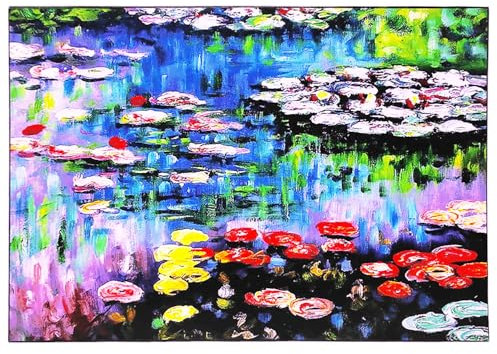 KUSTOM ART Bild auf Tisch oder Wand Serie Berühmte Maler Claude Monet Seerosen Druck auf Holz 30 x 21 cm