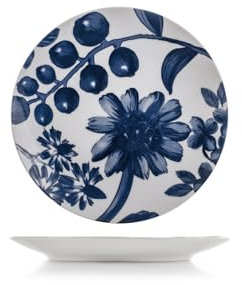 H&H, Set 6 Piatti Frutta Grandiflora in Porcellana Blu Decorata, 19 cm - Eleganza e Funzionalità per Ogni Tavola