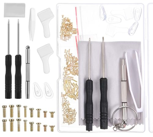 Eyeglass Repair Tool Kit, Gold Glasses Repair Kit Precision Glasses Screwdriver Set with Screws Nose Pads Eyeglass Ear Grips Tweezer for Eyeglasses Sunglasses Presbyopes Watch Repairs