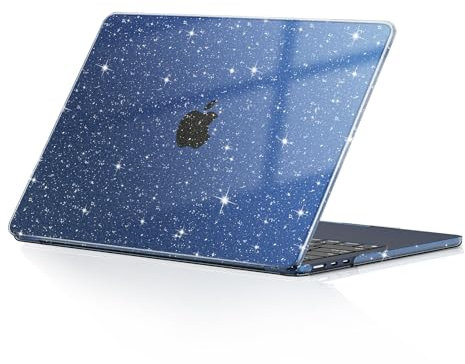 EooCoo Hülle Kompatibel mit MacBook Air 13 Zoll M4 M3 M2 2025 2024 2022 (A3240 A3113 A2681) Ultradünne Hartschale Schutzhülle Snap Case Transparent Cover Mac 13.6 - Gliiter Kristall Mitternacht