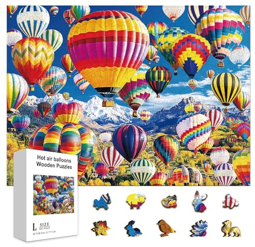 GLOBLELAND Holzpuzzle Erwachsene 300 Teile Holzpuzzles Heißluftballons Wooden Puzzle Unregelmäßige Einzigartige Puzzle für Erwachsene Weihnachten 15.1x11.22Zoll