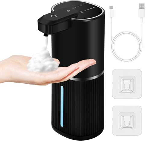 Dispenser Sapone Automatico,380 ml Impermeabile IPX5 Dispenser di Sapone Liquido USB Ricaricabile,4 Livelli Regolabili Dosatore Sapone Schiuma da Parete per Bagno Hotel Cucina (Schiuma,Nero)