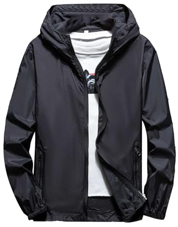 Coupe Vent homme Impermeable Veste Coupe Vent De Pluie Avec Capuche Légère Séchage Rapide Couleur Unie Léger Manteau de Pluie Sport Montagne Fermeture éclair Fine Respirant Veste Pour Les Voyages