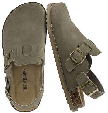 CUSHIONAIRE Brooklyn Genuine Suede Slingback Clogs for Women with Buckle, Moss, 8