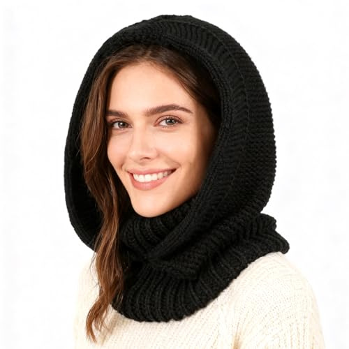TAGVO Strickmütze Damen Thermo Winter, Multifunktional Winddicht Slouch Strickmütze Beanie mit Extra Langer und Dicker Schal, Elastisch Atmungsaktiv Sturmhaube Fahrrad Skimaske für Frauen Outdoor