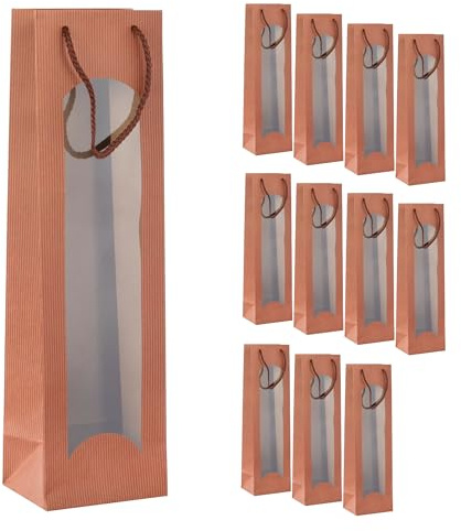 Idena 90395 - Flaschentaschen mit Fenster, 12 Stück, Geschenktüten in der Größe 10 x 36 cm, Papiertüten für Weihnachten in Kupfer