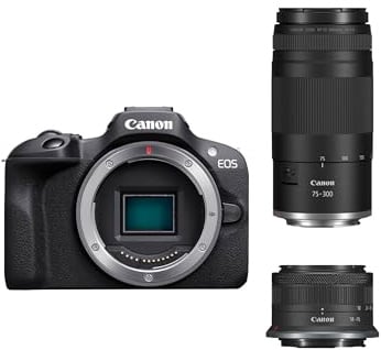 Canon EOS R100 Appareil Photo avec Objectif RF-S 18-45mm + RF 75-300mm Kit Double Zoom, Appareil Photo Hybride APS-C, Autofocus CMOS Dual Pixel, Vidéo 4K, Prise de Vue en Continu Jusqu’à 6,5 IPS