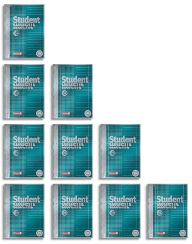 BRUNNEN Collegeblock Premium Student „DUO“ | A4, kariert/liniert, 80 Blatt, petrol (10 Blöcke)