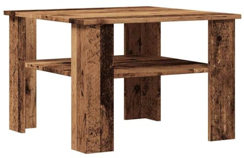 Couchtisch aus Holzwerkstoff, Massive Tischplatte mit Unterer Offener Ablage für Wohnzimmer oder Büro (Altes Holz)