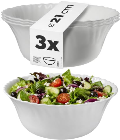 KADAX Schüssel ∅ 20 cm, 3er Set, Schale aus gehärtetem Glas, Obstschale, Salatschüssel, Dessertschale, Müslischüssel, Suppenschale, Snackschale, Spülmaschinenfest (Weiß)