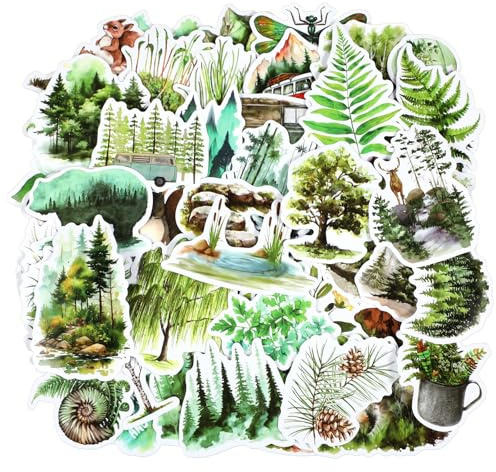Ouligay 50 PCS Forest Stickers Aesthetic Plant Stickers Outdoor Sticker for Boys Girls Teens Gifts Vinyl Waterproof Nature Sticker for Water Bottle, Laptop and Scrapbooking, Forest Trees Animals