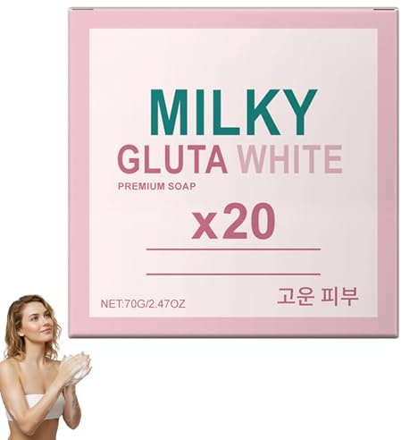 Milchige Gluta-Weißseife 20x, aufhellende Seife mit Glutathion und Honig, nährende Hautreinigung, sanfte tägliche Gesichts- und Körperwäsche für weiche, glatte Haut, 1 Stück