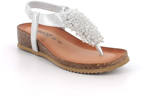 IGI&Co 1197633 Damen-Sandalen, Flip-Flops, Fußbett aus Leder, silber / schwarz, 37 EU