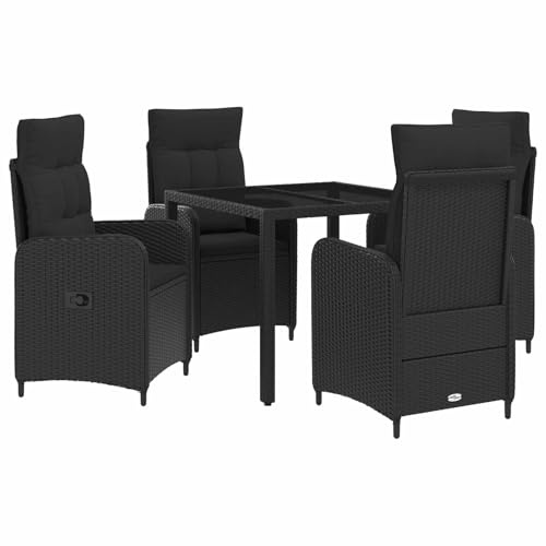 vidaXL Outdoortisch-Set 5 pcs Schwarz 90 x 90 x 75 cm Poly-Rattan, Stilvolles, modernes Essset für draußen, wetterfest, perfekt für Partys im Garten, Balkon oder beim Essen im Freien