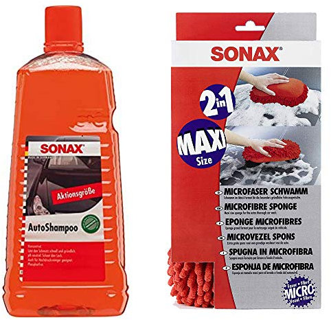 SONAX Pflege Set Auto Shampoo Konzentrat 2L 03145410+ Microfaser Schwamm 0428100