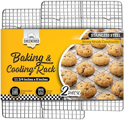 Checkered Chef Cooling Rack for Cooking and Baking - 8” x 11 ¾ Set of 2 Stainless Steel, Oven Safe Grid Wire Cookie Cooling Racks